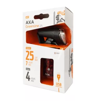 Axa GreenLine 25 LUX - Kit Éclairage Vélo - Noir - AXA - Eclairages - la visibilité - Lampe à LED - Lampes de vélo - LED - rechargeable - Sécurité - usb