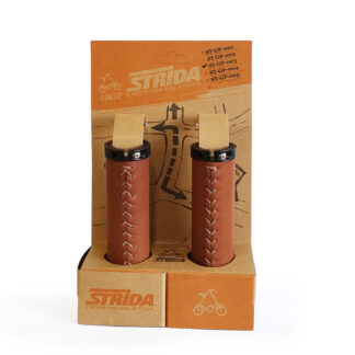 Brown leather STRIDA handlebar grips - black end pieces - Color - ST-GP-003 - strida