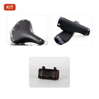 Leren comfortset zwart (zadel, handvatten, zadeltas)